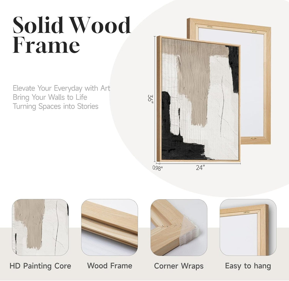 Large Framed Abstract Modern Neutral Wall Art for Living Room, 24x36 Inch