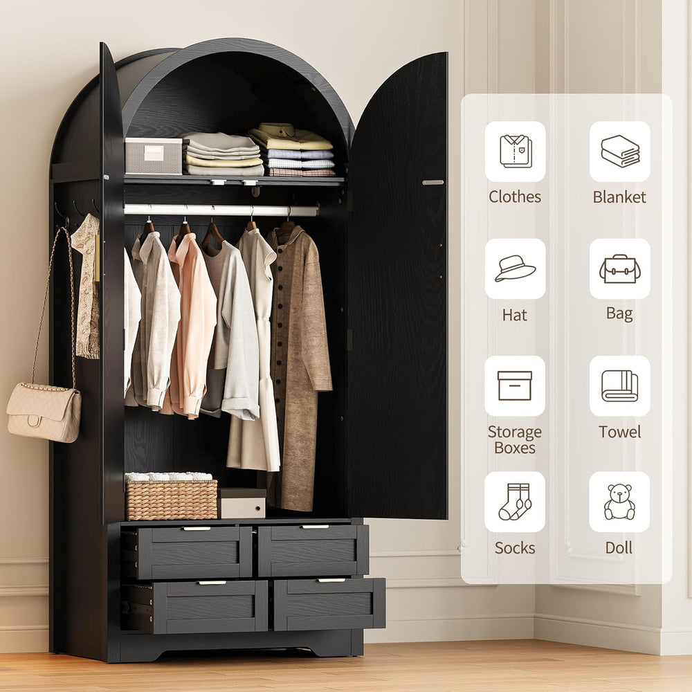 Armoire Wardrobe Closet with 4 Drawers - Wood Bedroom Armoires and Wardrobes ...