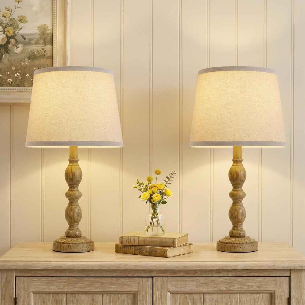 Table Lamps Set of 2, 20.5" Rustic Farmhouse Bedside Lamps with Linen Shade