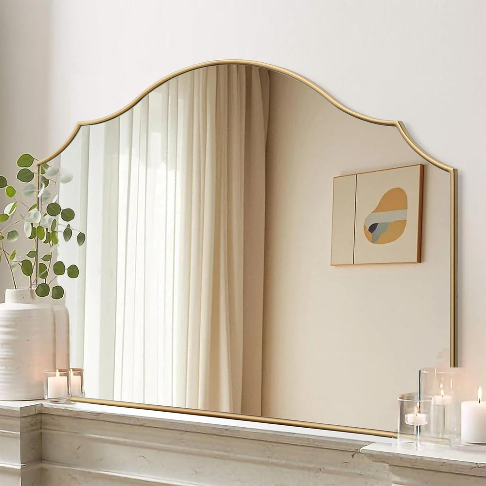 Besdomus Gold Scalloped Wall Mirror: 40"x29" Large Wooden Bathroom ...