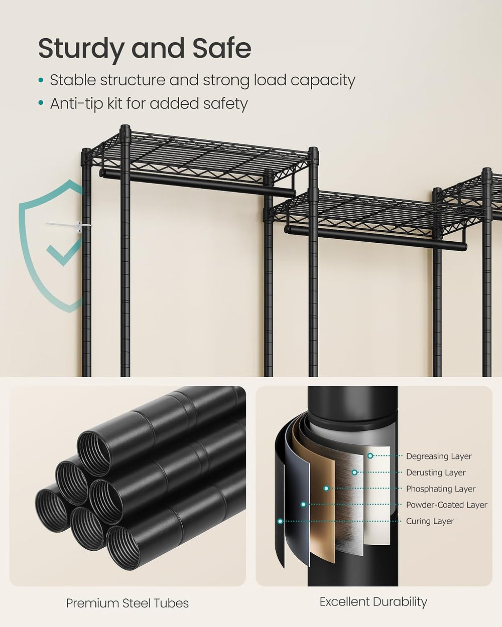 SONGMICS Closet Organizers and Storage, Clothes Rack with Shelves