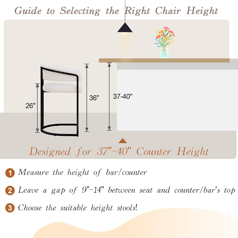 Modern Counter Height Bar Stools Set of 2,PU Leather Upholstered Barrel Barst...