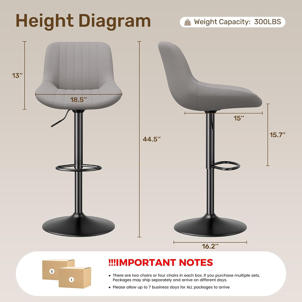 Swivel Bar Stools, Adjustable Bar Stools Set of 4, Light Gray