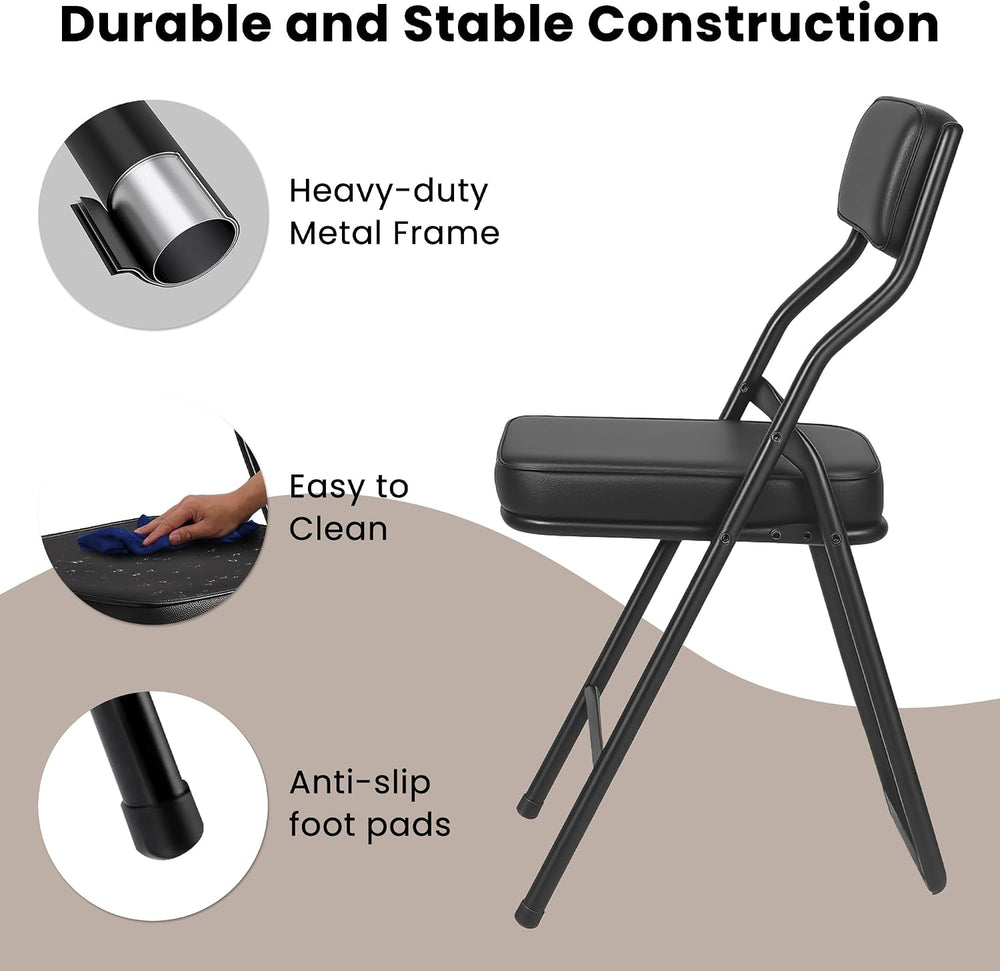 4 Pack Black Folding Chairs with Thick Padded Seat & Backrest