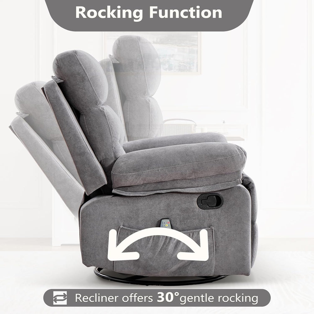 ANJ 360° Swivel Rocker Recliner Chair Set of 2 with Massage &Heating, Che...