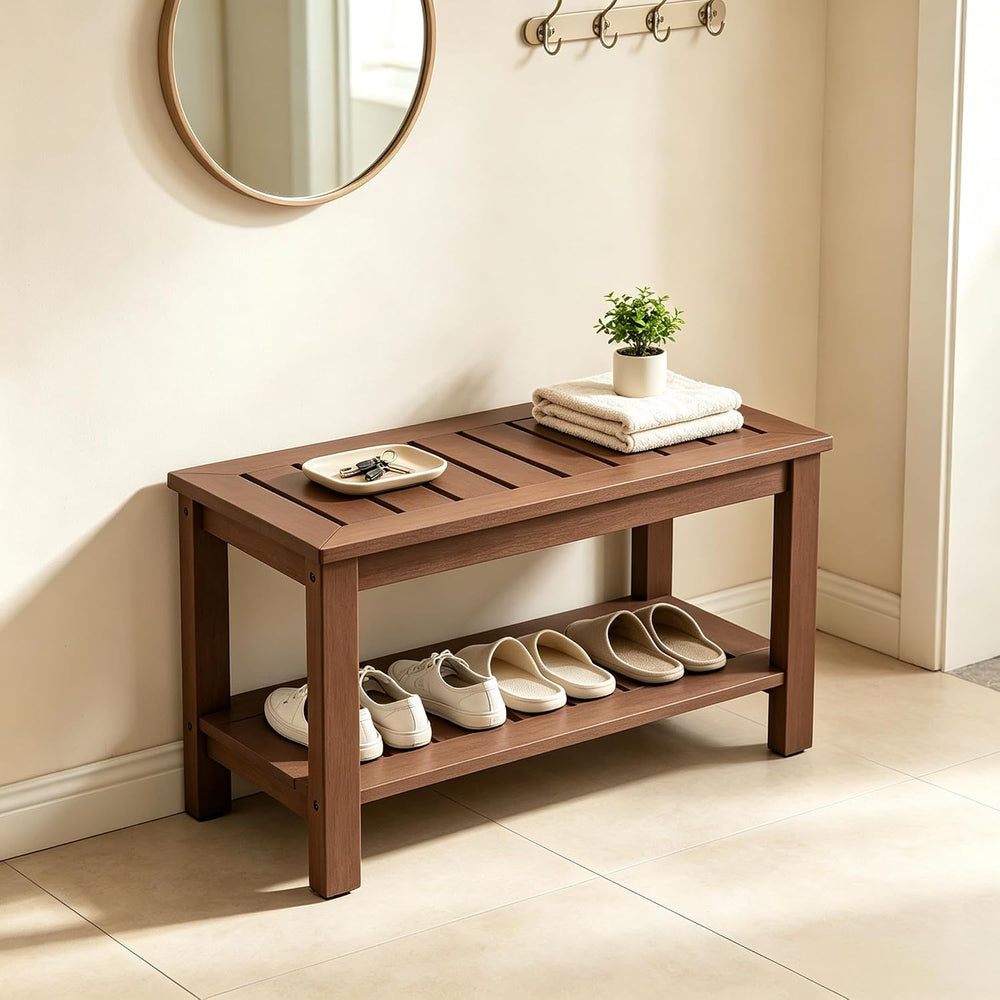 Psilvam 28" Poly Lumber Outdoor Patio Coffee Table with Storage Shelf,Brown