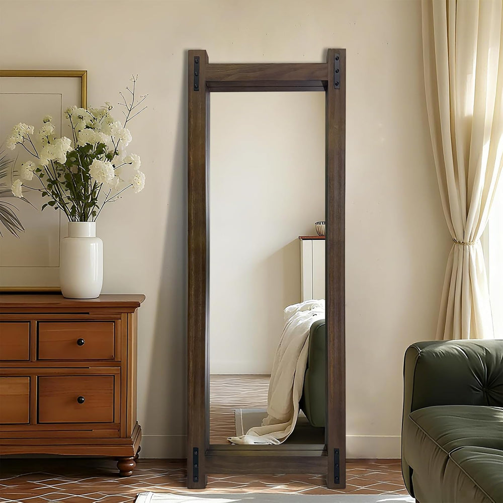 Full Length Mirror with Wood Frame ，60" x 21" Standing Full Body Fl...