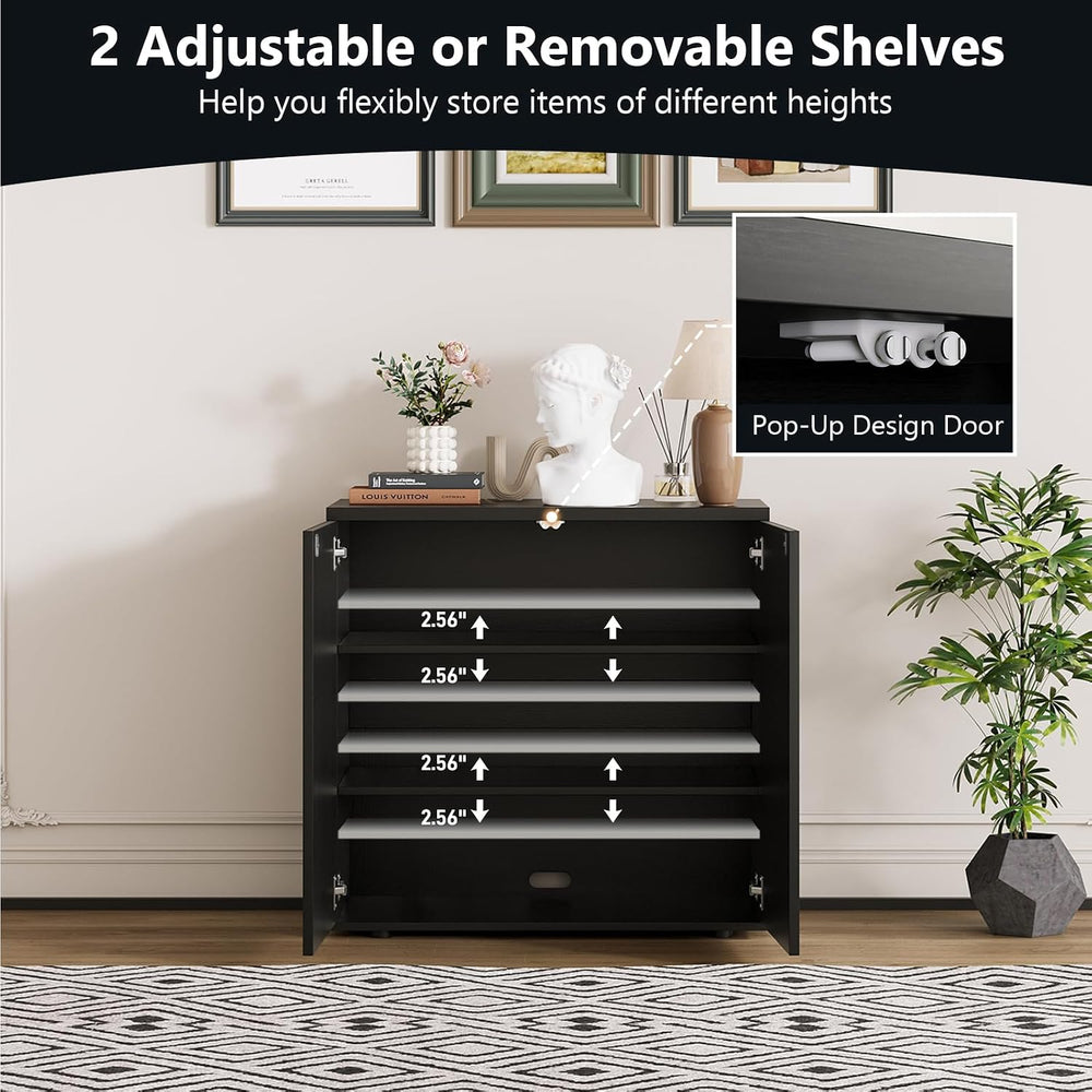 31.5" Fluted Buffet Cabinet, Adjustable Shelf, Black