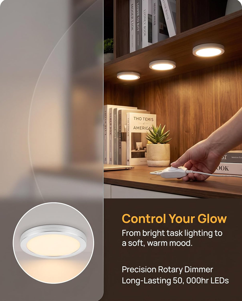 Cefrank Dimmable LED Puck Lights, 6-Pack Under Cabinet Lighting Warm White