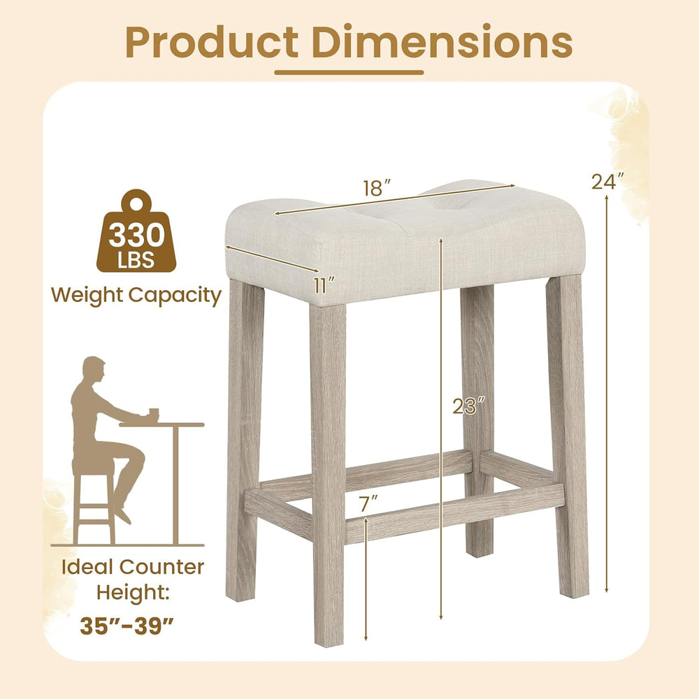 GIANTEX 24" Saddle Bar Stools Set of 4, Farmhouse Button Tufted Barstools