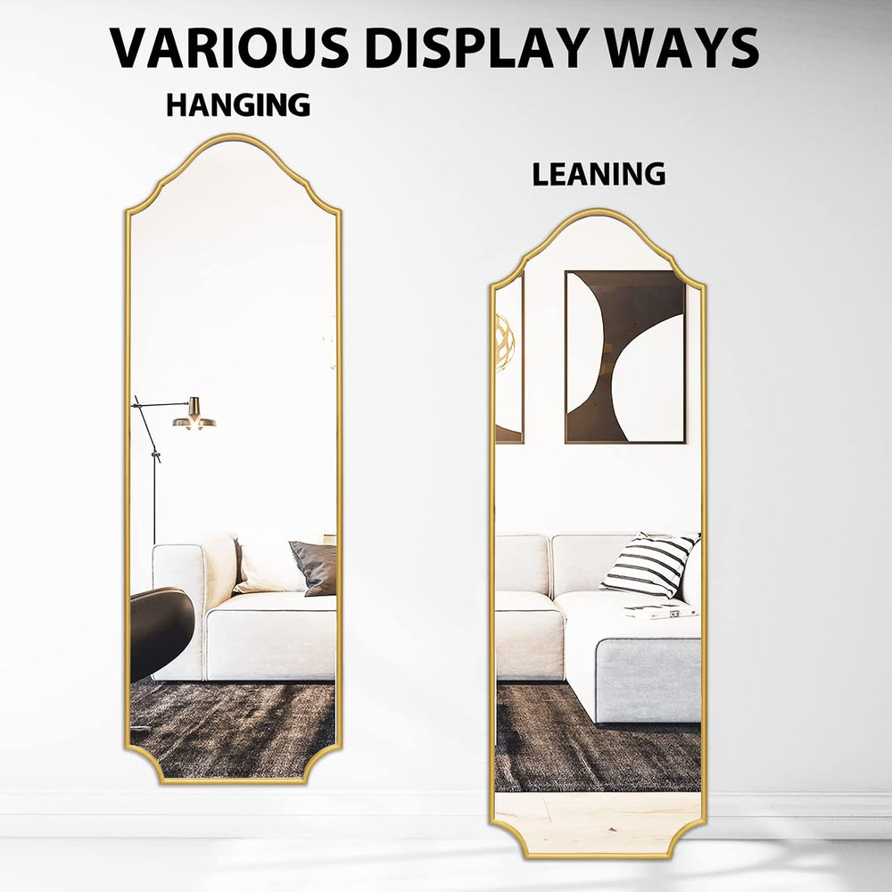 WallBeyond Arched Full Length Mirror Wall Mounted, 65"x22" Gold Met...