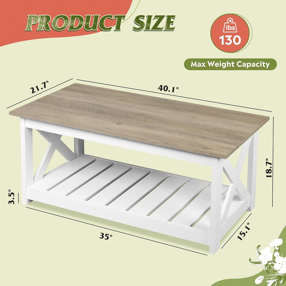 WLIVE 2-Tier Coffee Table with X-Shape Frame, Classic White