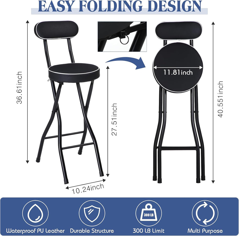 Thyle 1 Pcs 27.5 Inch Folding Bar Stool with Backrest, Cushioned Seat