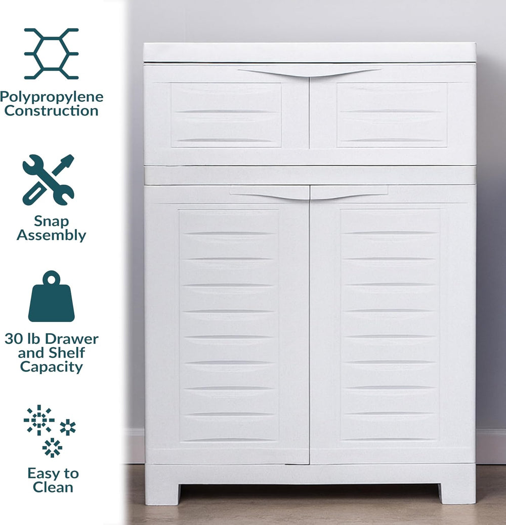 Sunnydaze 34.5" Garage Storage Cabinet with Adjusting Shelf, Speckled White