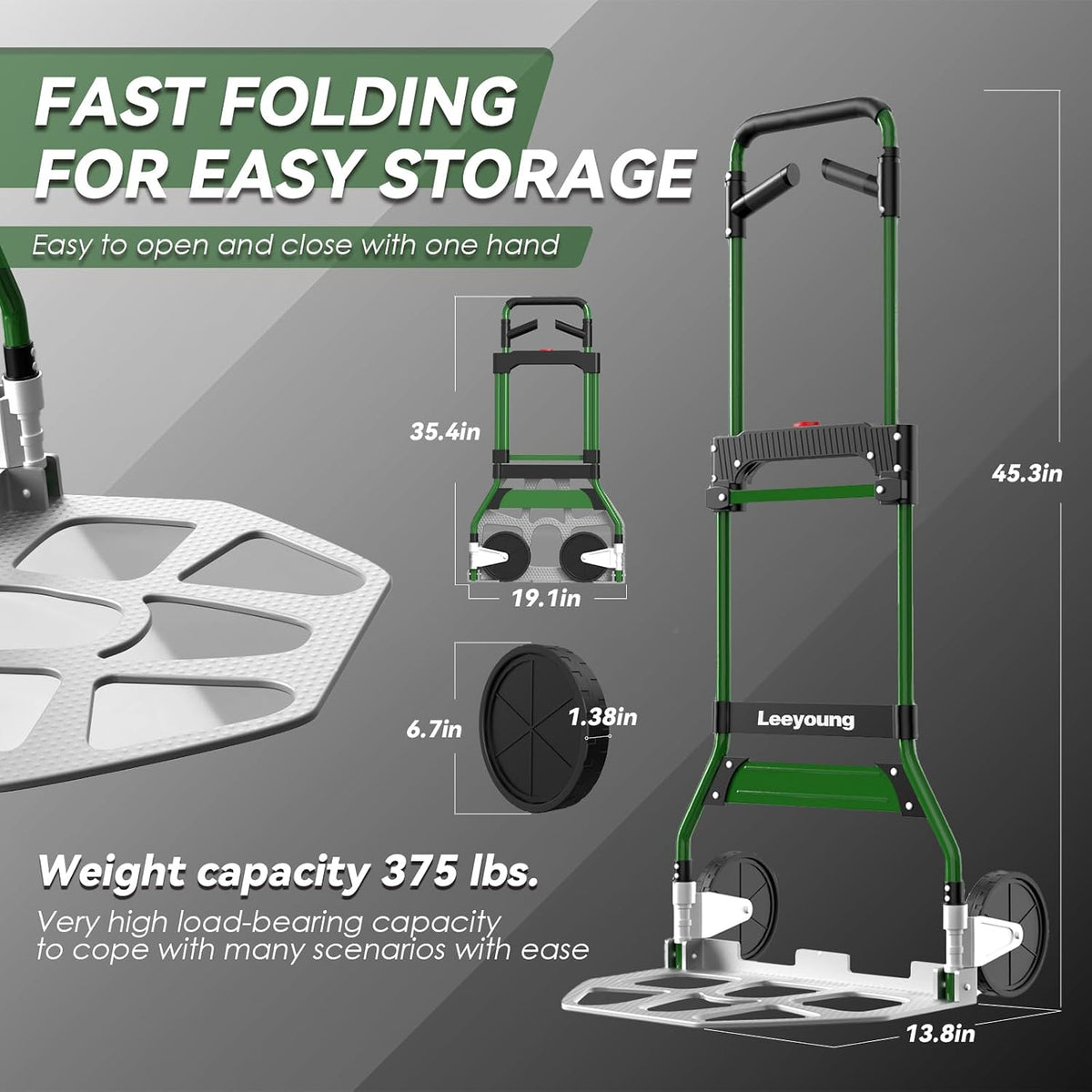 Leeyoung Folding Hand Truck Dolly 375lbs Aluminum Frame Large Platform