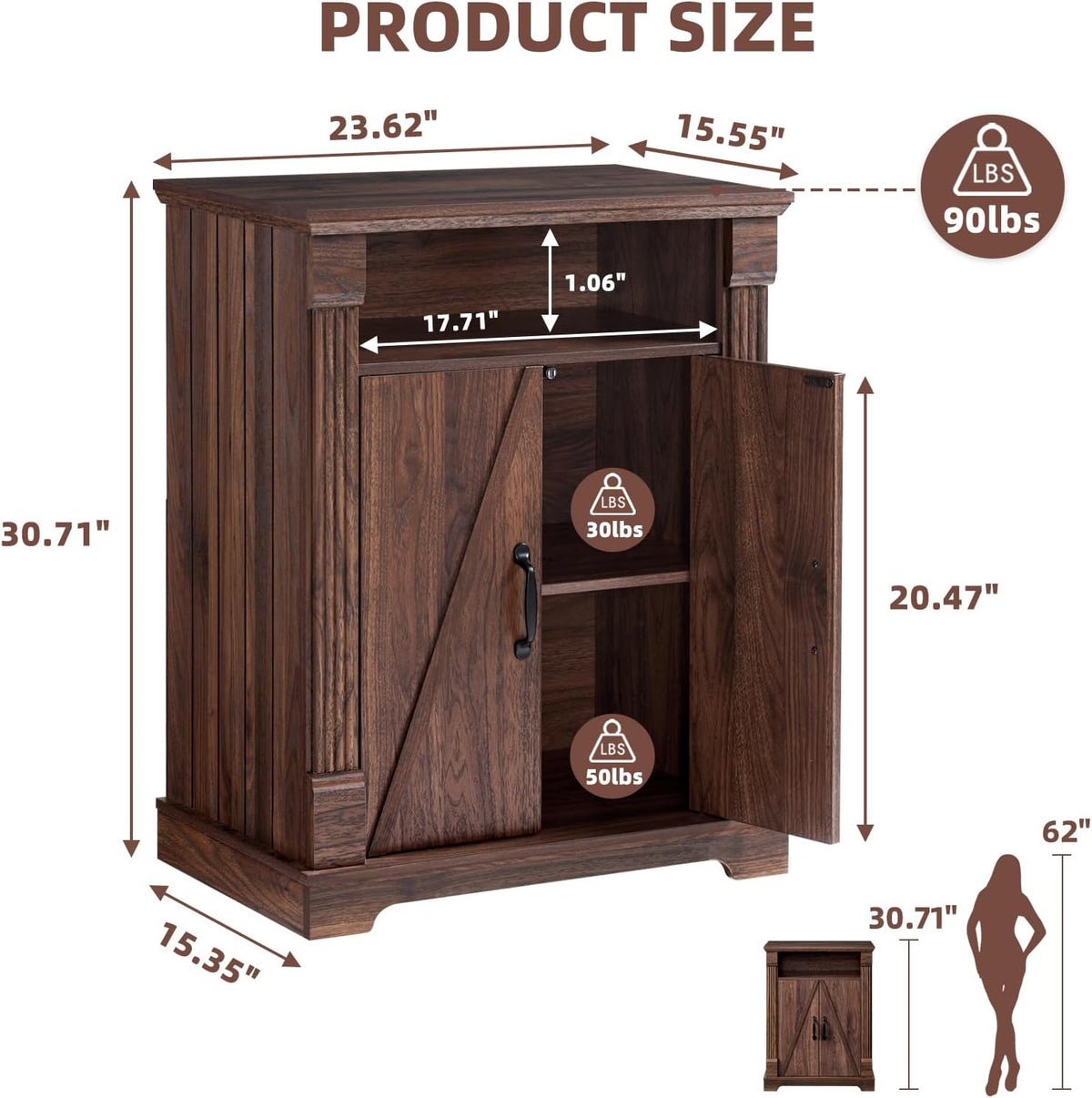 BuildHom 24" Farmhouse Storage Cabinet with Barn Doors, Coffee Bar Cabinet