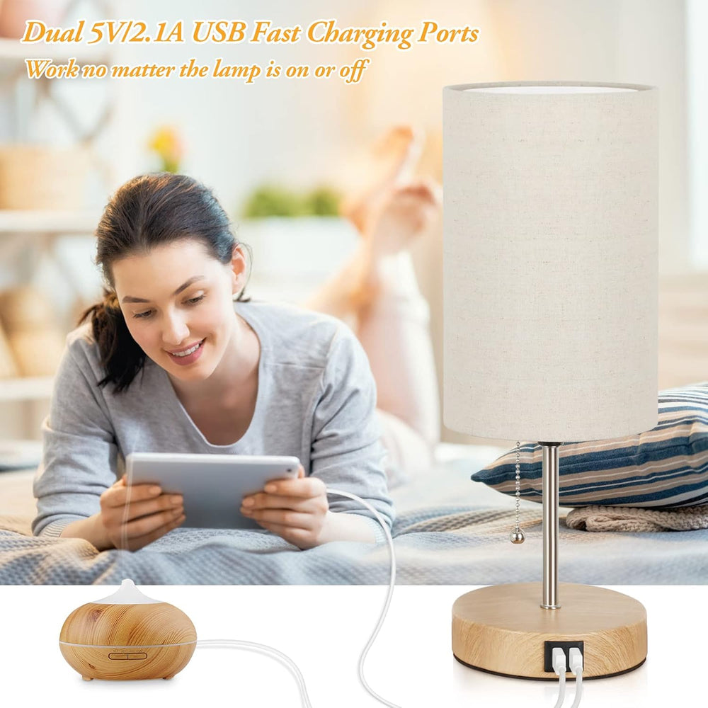 Lakumu Set of 2 Table Lamps, Modern Bedside Desk Lamps with Pull Chain