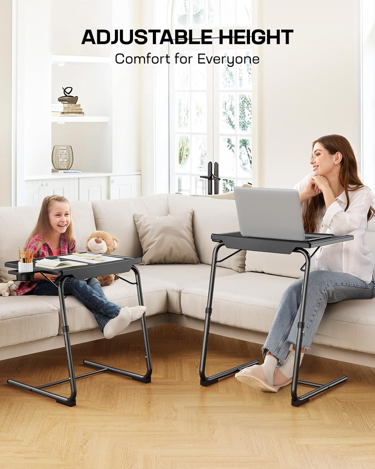 TV Tray - TV Table for Eating, Folding Table Trays with 6 Height & 3 Tilt Angle, TV Tray Table with Cup Holder, Dinner Tray for Eating or Working on Couch, Bed, Living Room, Home & Office