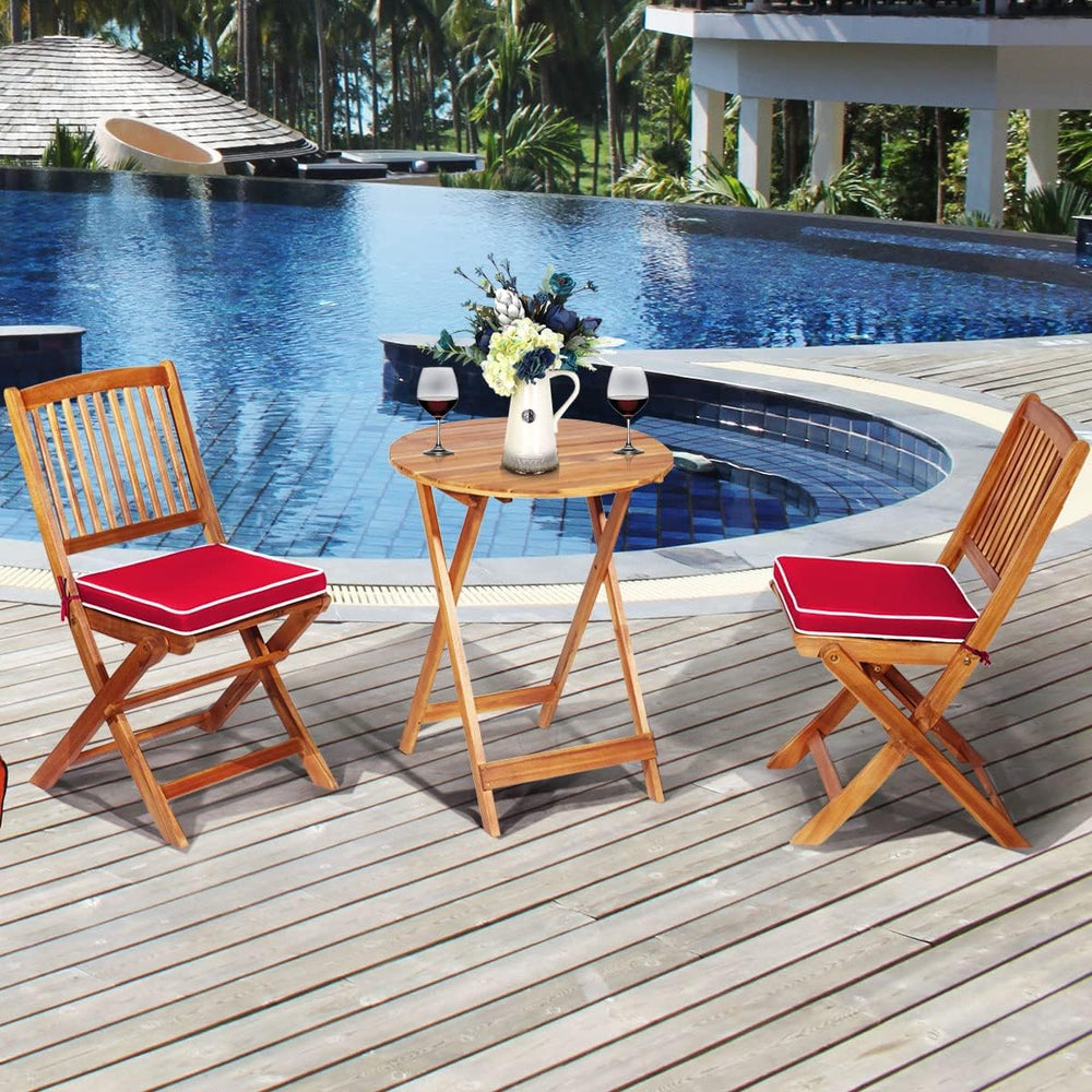 ORALNER 3-Piece Acacia Wood Folding Patio Bistro Set, Small Outdoor Balcony F...