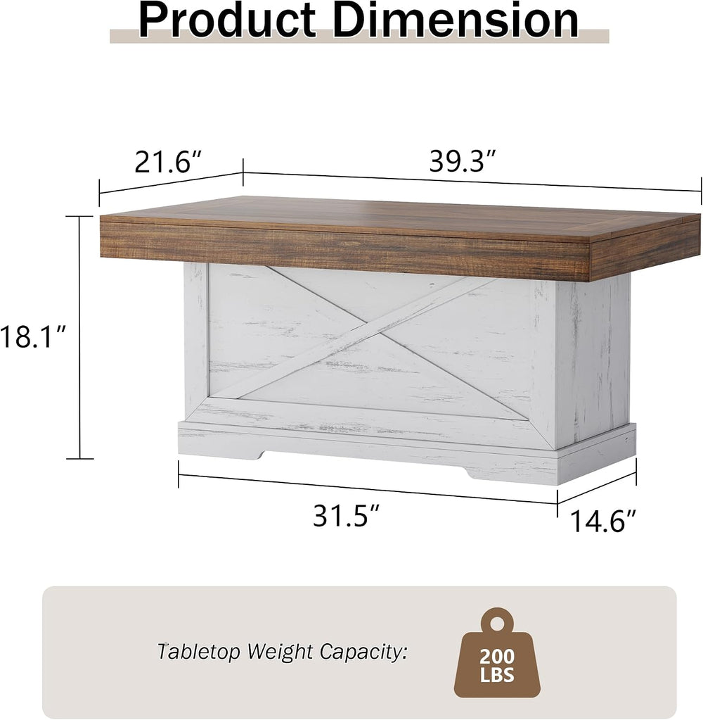 Lareth 39 in Rustic Coffee Table for Living Room with X-Design, Rectangle