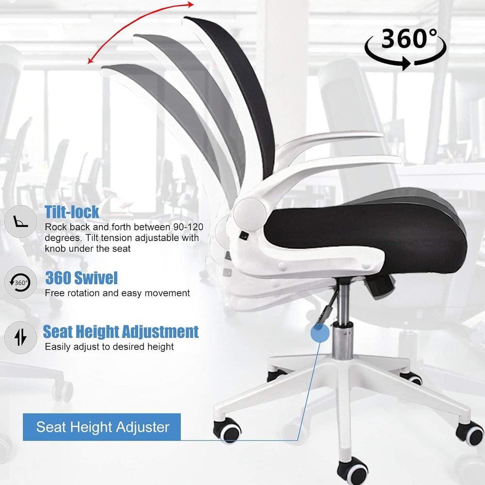 IPKIG Foldable Office Chair - Home Office Desk Chairs with Wheels and Flip-Up...