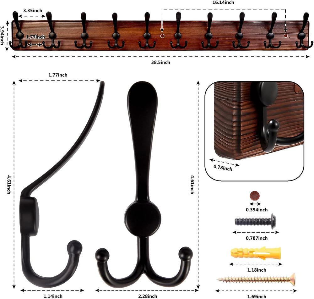 Kuhome 38.6'' Large Coat Rack Wall Mount Coat Hooks Coat Hanger with ...