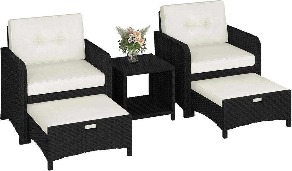 Yaheetech 5 Piece Patio Conversation Set with Ottomans, PE Wicker Balcony Fur...
