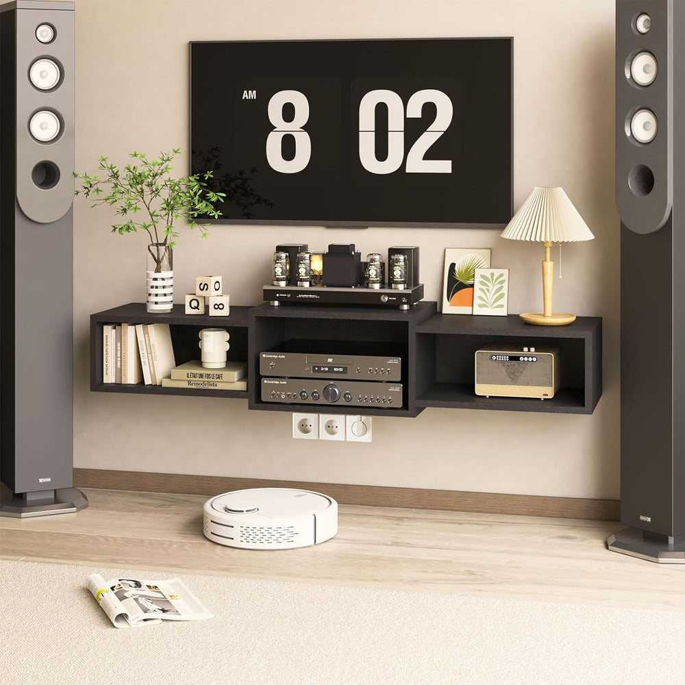 IBUYKE Floating TV Stand Wall Mounted with Power Outlet,Modern Wood Wall Moun...
