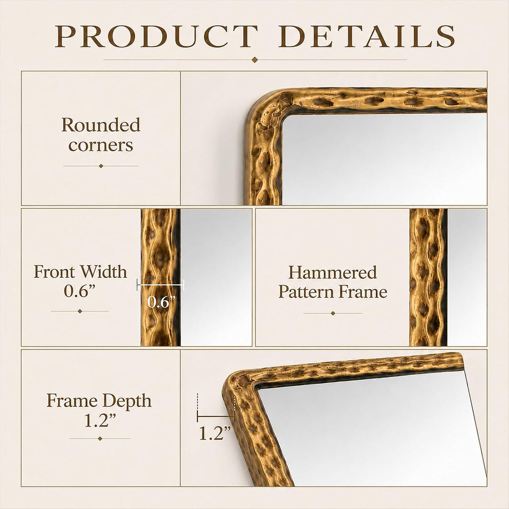 24"x36" Hammered Antique Gold Bathroom Mirror, Rounded Rectangle