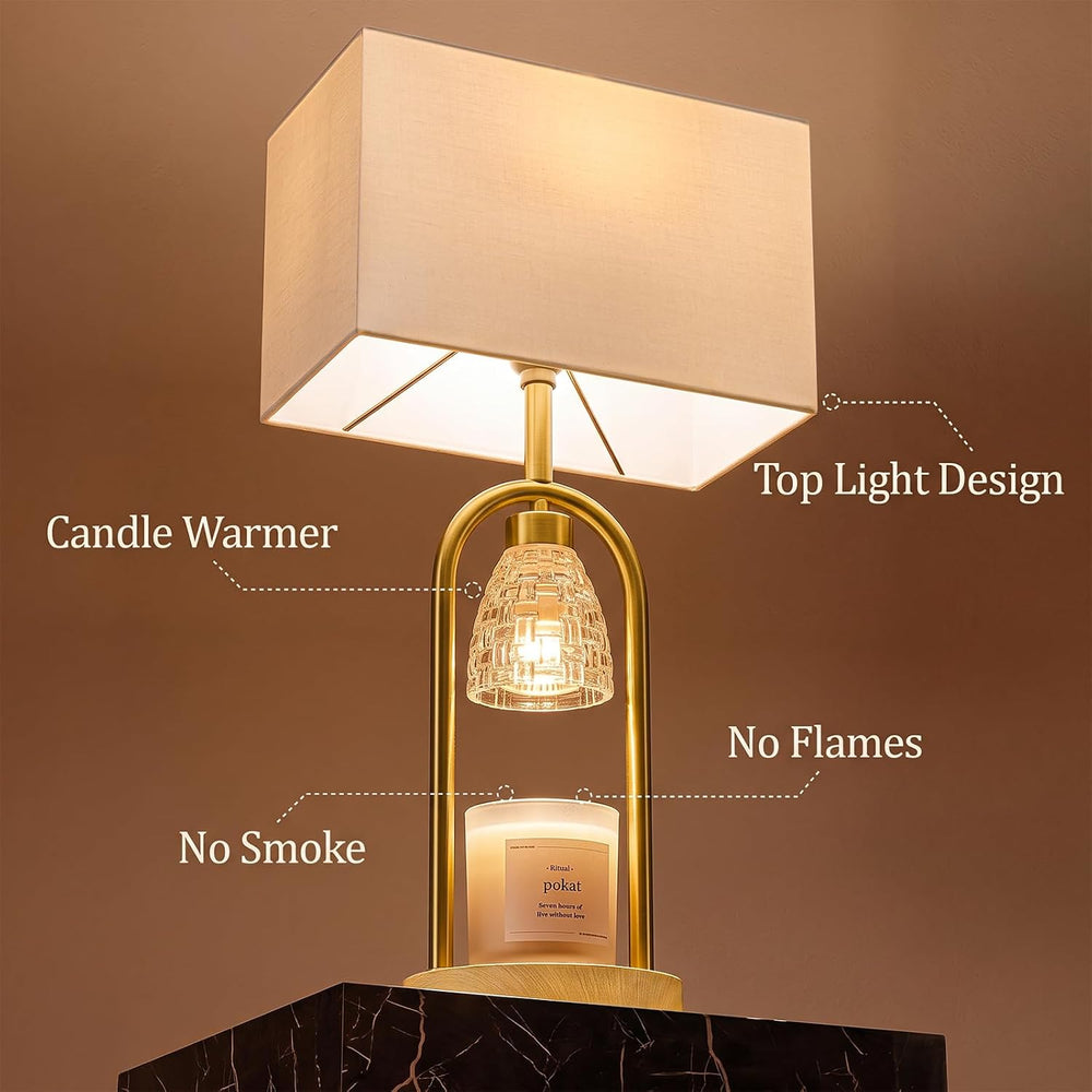 PoKat 22'' Gold Table Lamps Set of 2 with Candle Warmer for Bedroom, ...