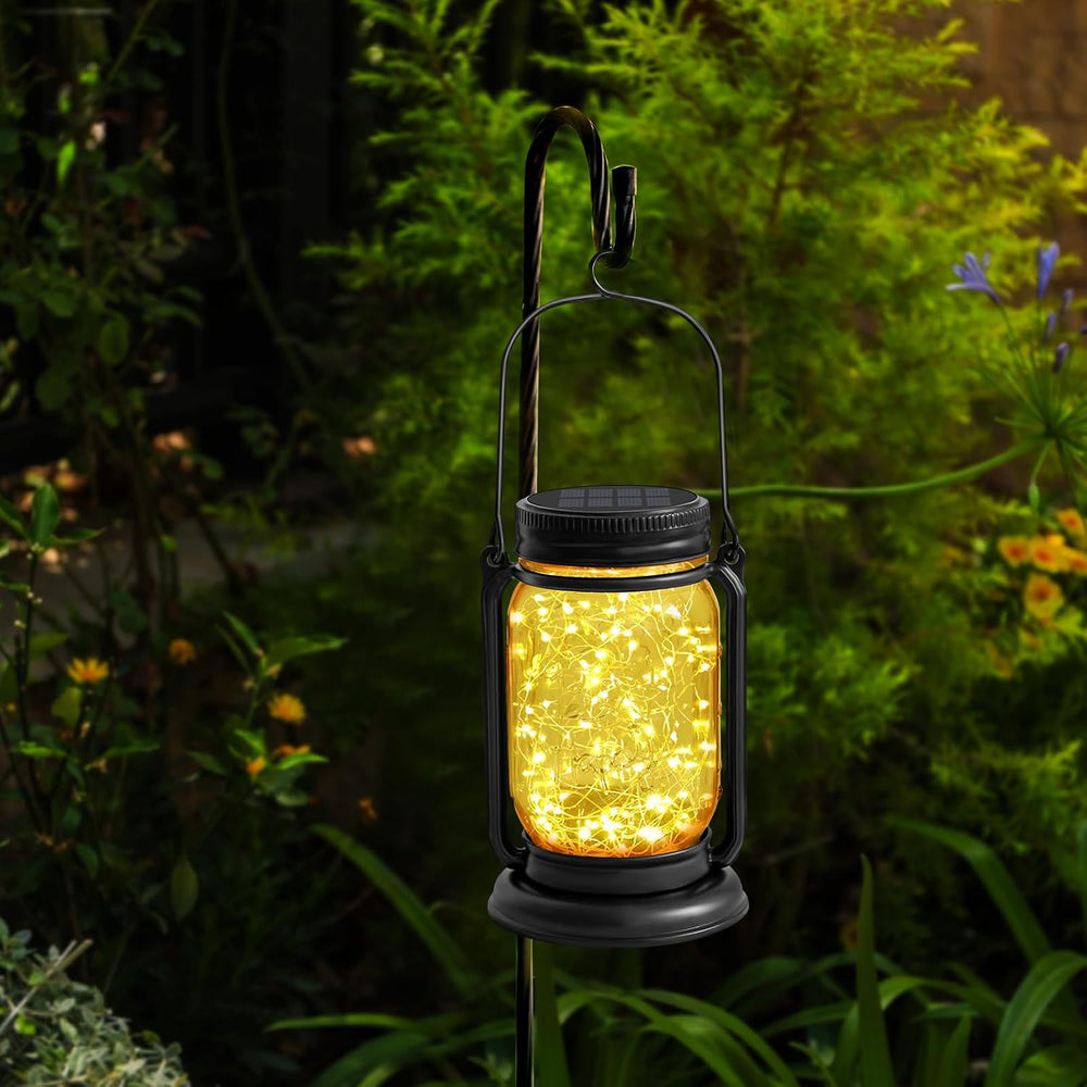 4Pack Hanging Solar Lantern,Vintage Glass Mason Jar Solar Fairy Lights