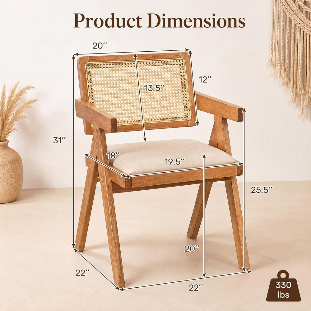 GIANTEX Rattan Dining Chairs Set of 4, Fabric Kitchen Chairs w/Armrests &...