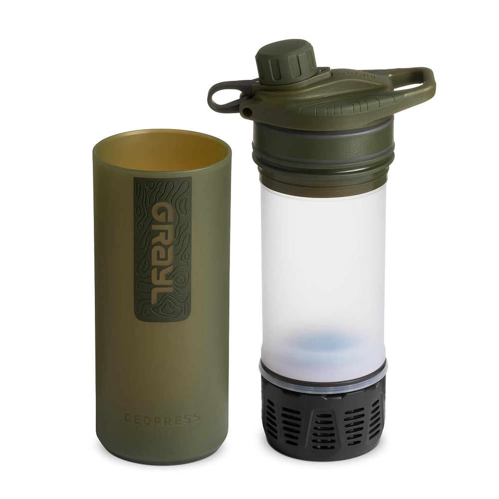 GRAYL GeoPress 24 oz Water Purifier & Water Filter Bottle, Olive Drab