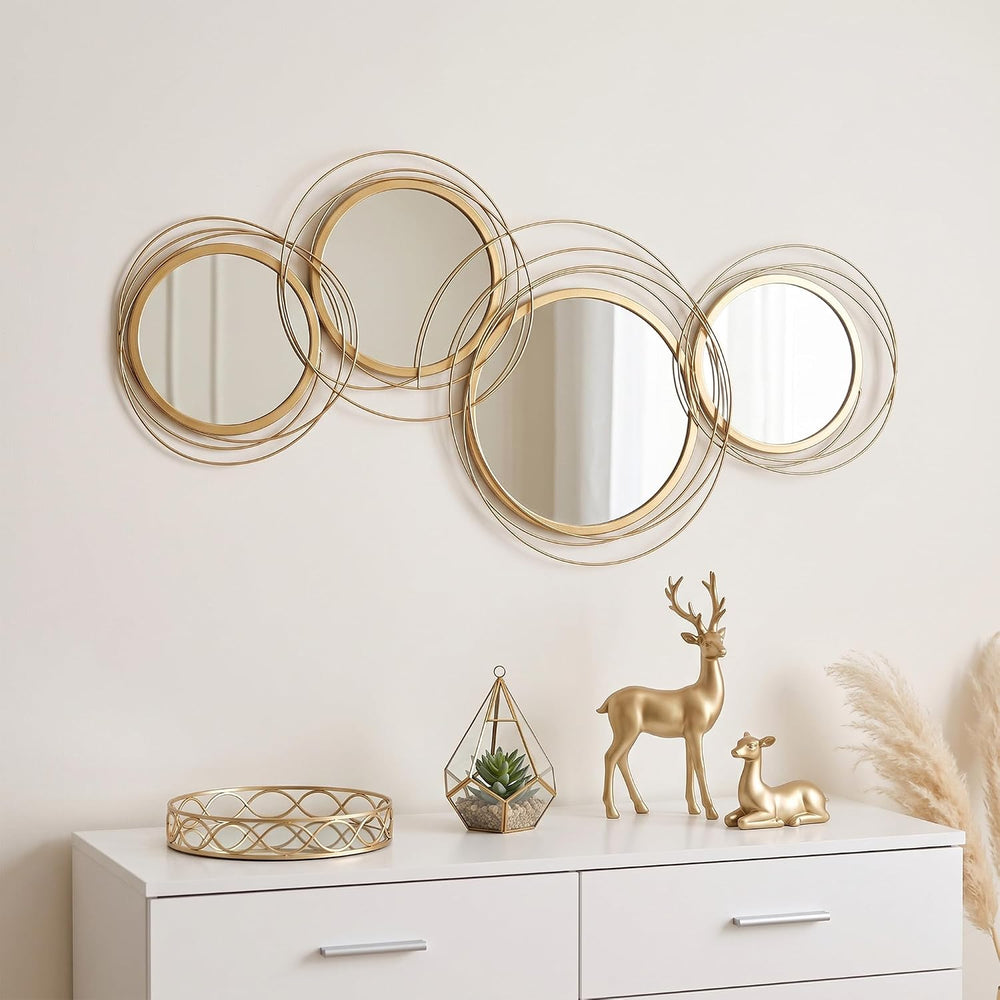 HOMCOM Metal Wall Art Modern Mirror Decor for Living Room Bedroom, Gold