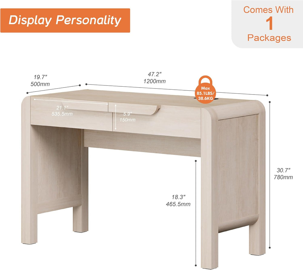 WAMPAT 47.2" Home Office Computer Desk with Drawers, Mid Century Modern ...