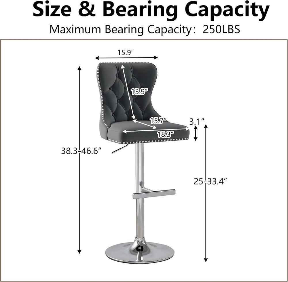 Swivel Bar Stools Set of 2, Velvet Height Adjustable Counter Chairs,Gray