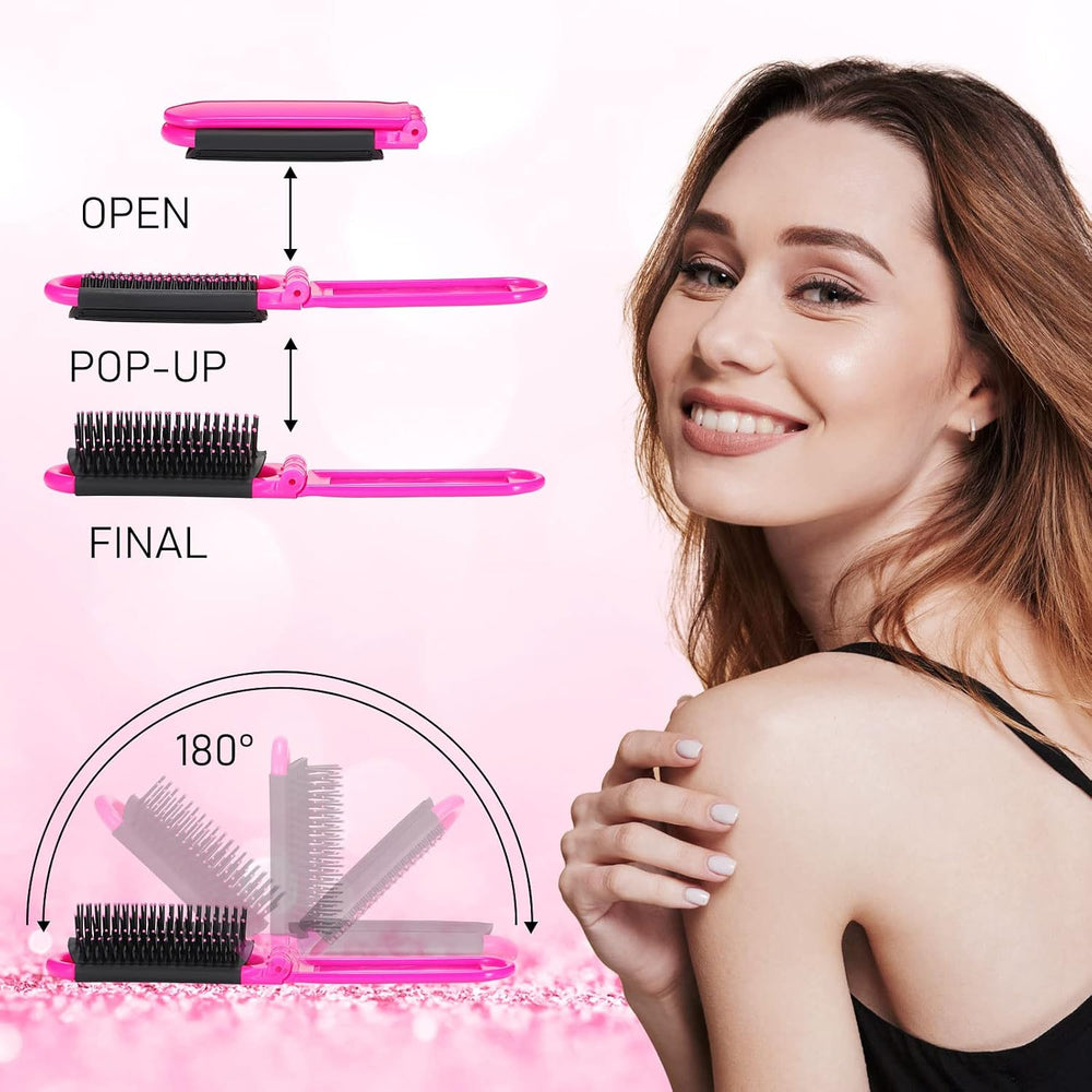 Nuogo 50 Pcs Travel Hair Brushes with Mirror, Foldable Portable Travel