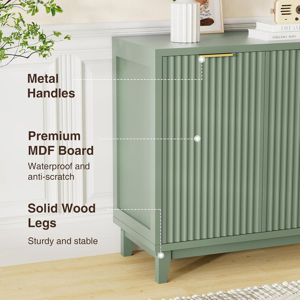 Fluted Cabinet with Storage, Mid Century Modern 2 Doors Sideboard Buffet