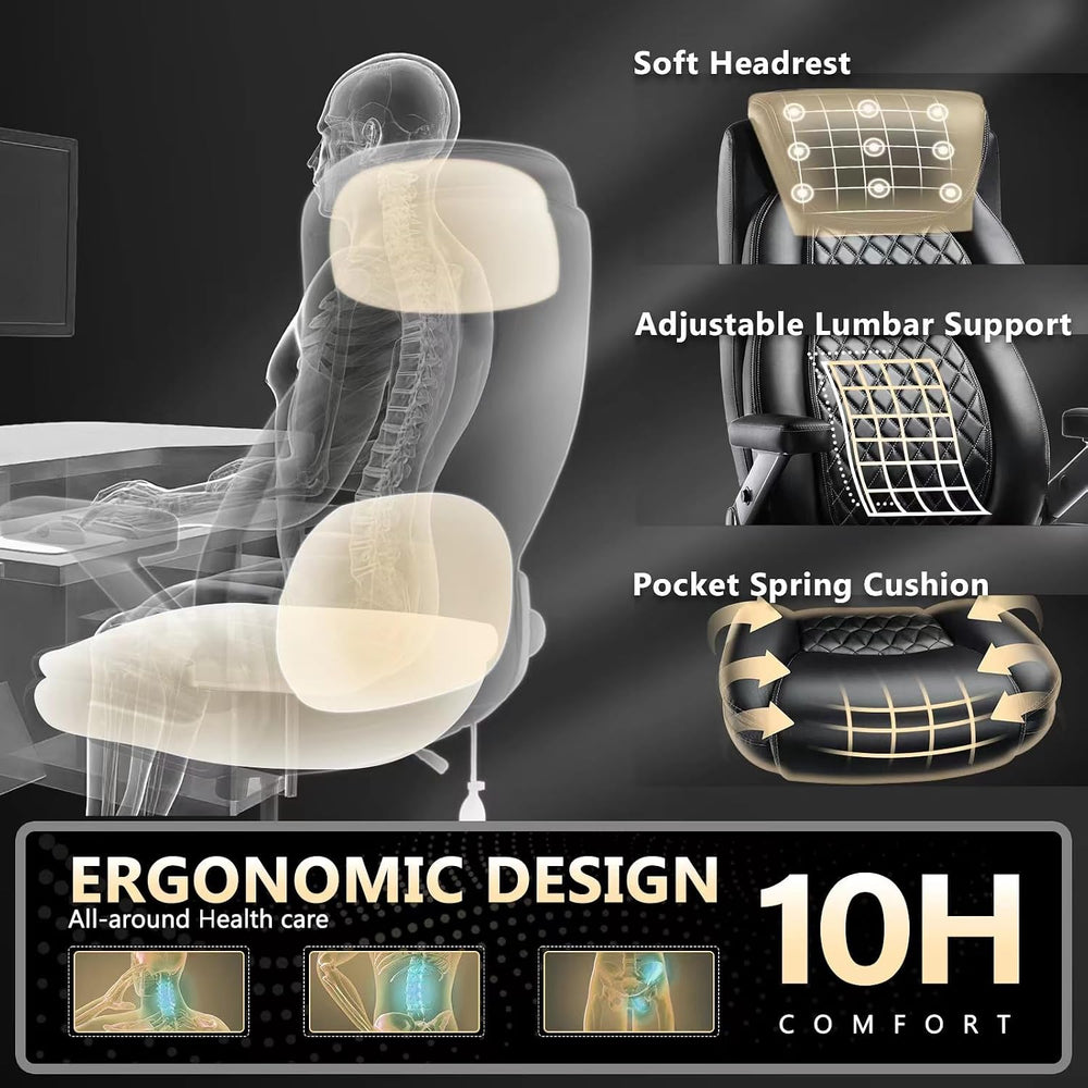 600LBS Large Heavy Duty Office Chair with 5D Flip Arms,Comfy Big and Tall Exe...