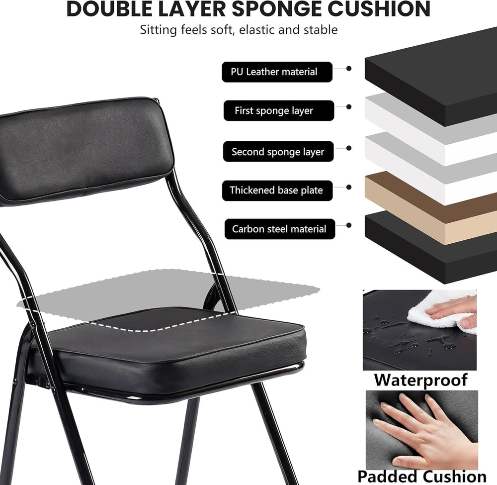 2 Pack Padded Folding Chairs with Cushion & Back for Home Office