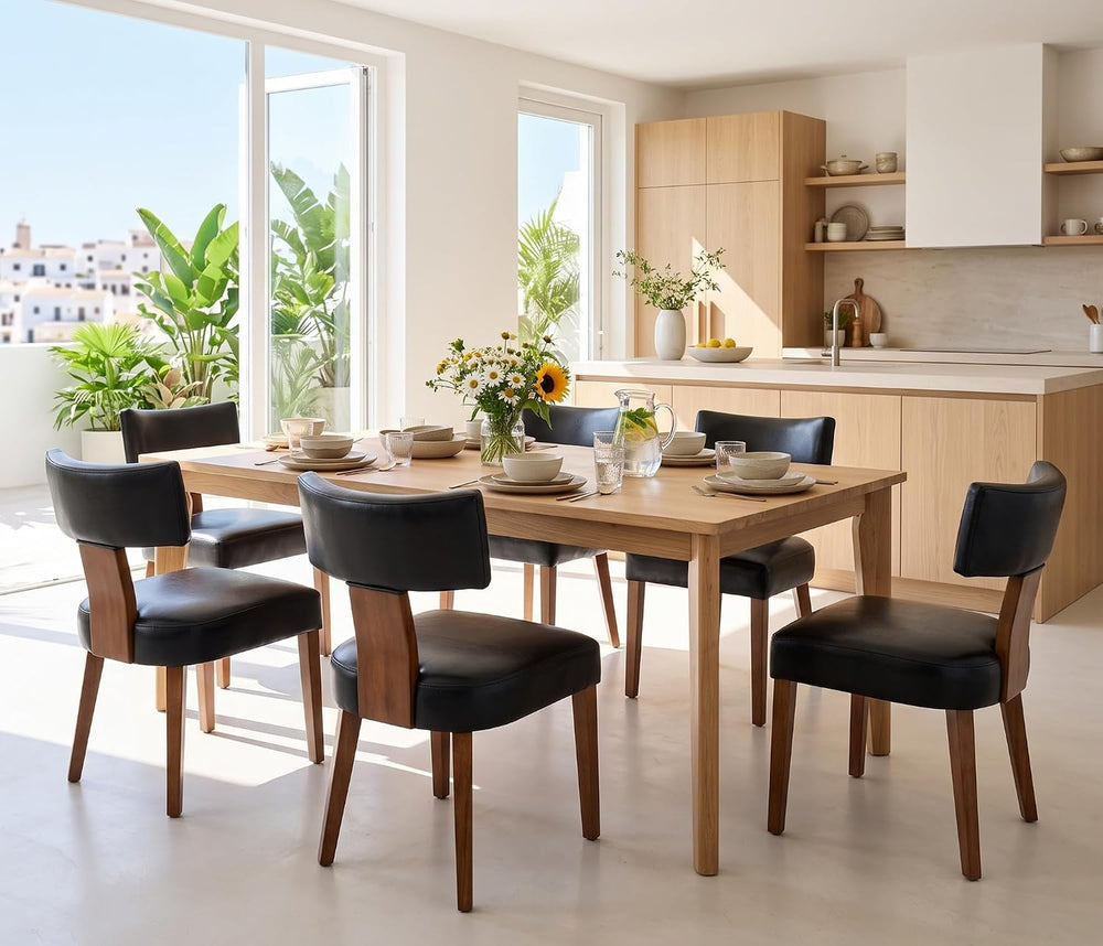 RIVOVA Mid Century Modern Dining Chairs Set of 6 PU Leather Upholstered Side ...