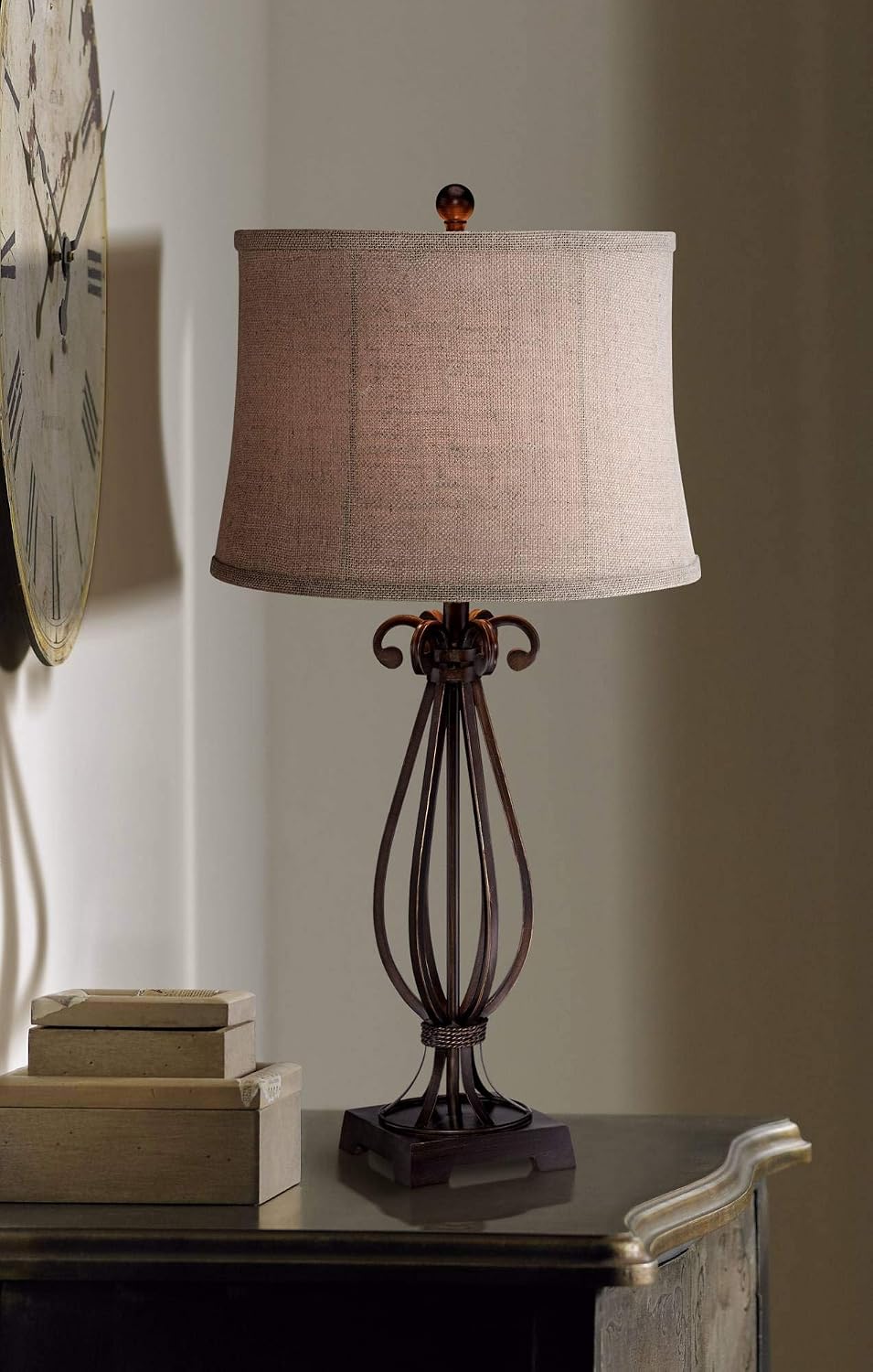 Regency Hill 32" Large Table Lamp Taos Scroll Metal Iron Bronze Brown