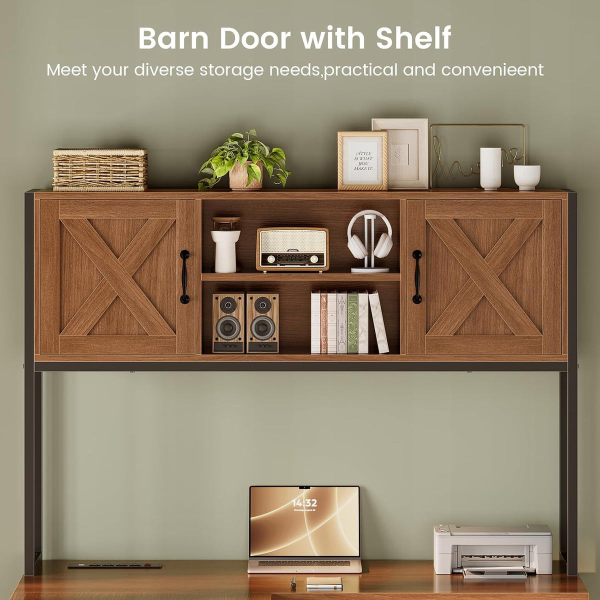 SEDETA Reversible Farmhouse L Shaped Office Desk with Drawer, Hutch