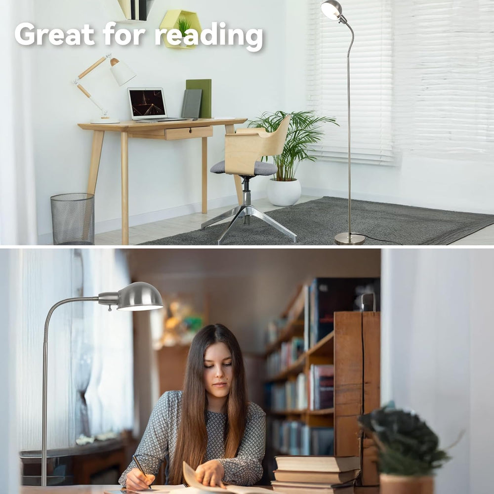 LALISU Modern Metal Reading Standing Floor Lamp with Rotatable Shade,Sliver