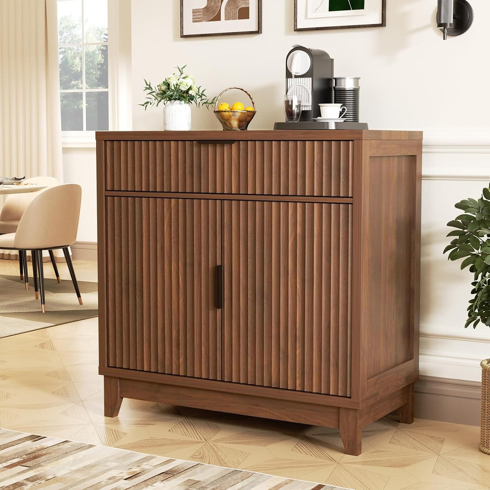Vabches 32" Fluted Sideboard Buffet Cabinet with Storage, Walnut