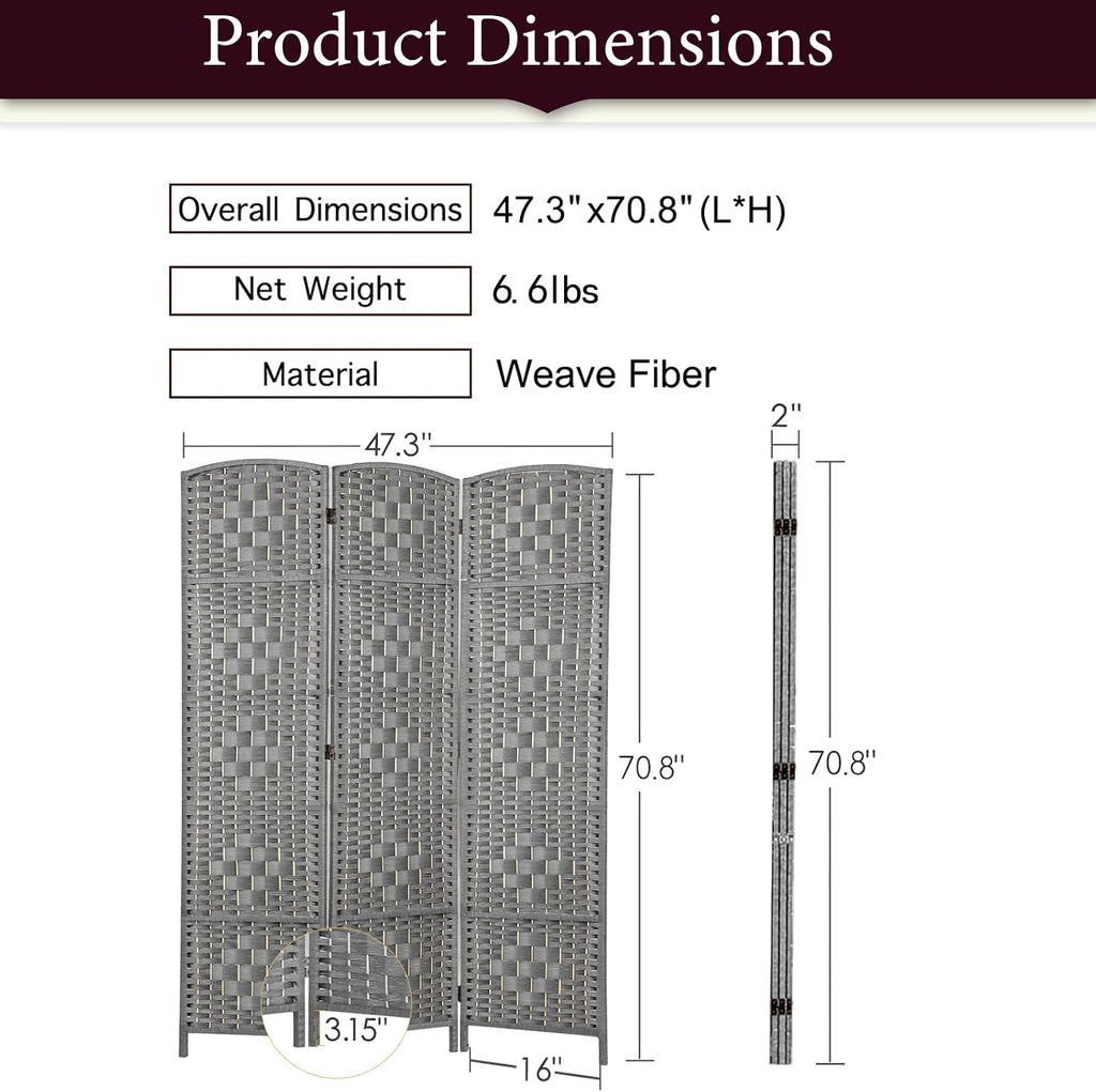 RHF Room Divider Panel,Partition Room Dividers,3 Panel Privacy Screen,Grey