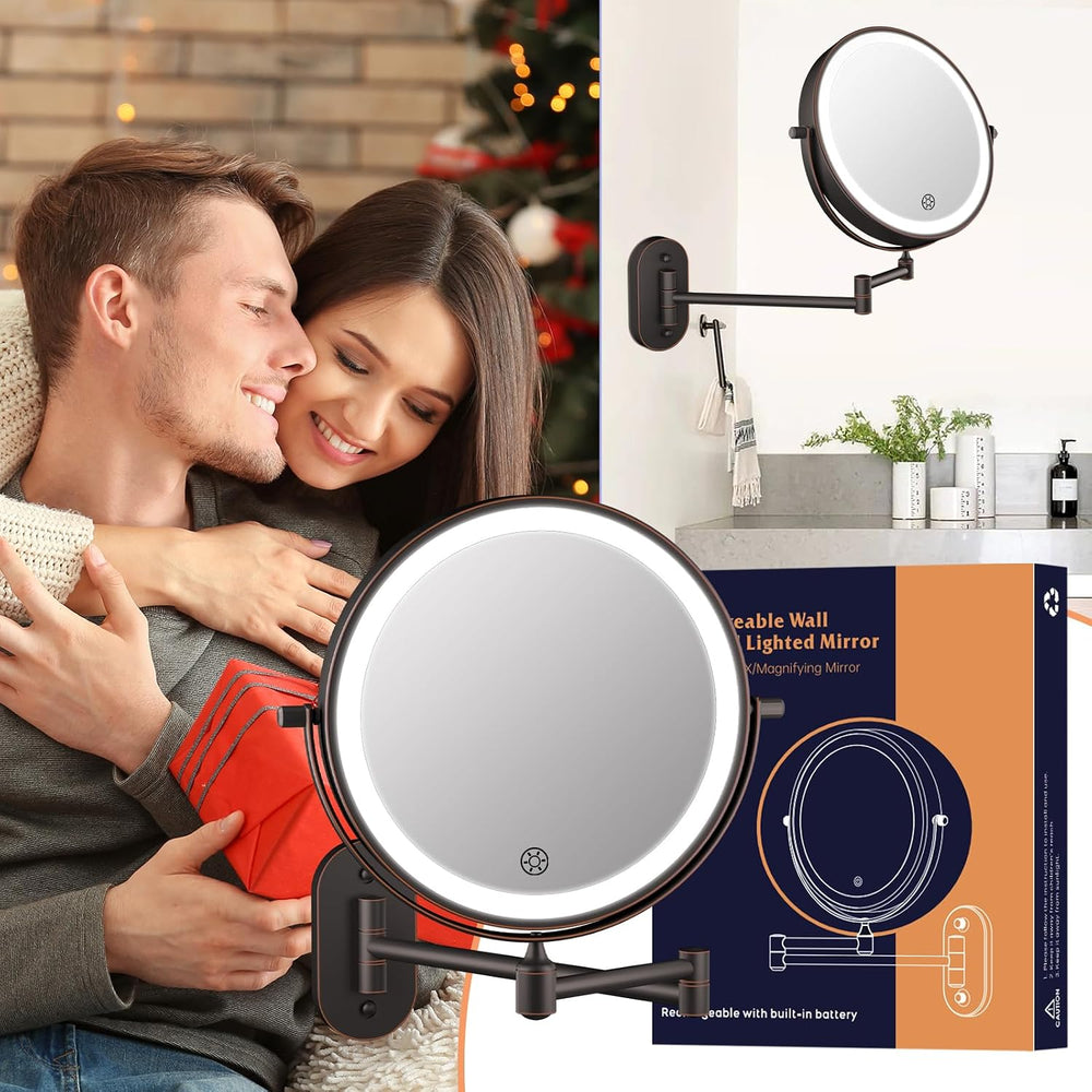 5000mAh Rechargeable Wall Mounted Lighted Makeup Mirror Double Sided 1X30X
