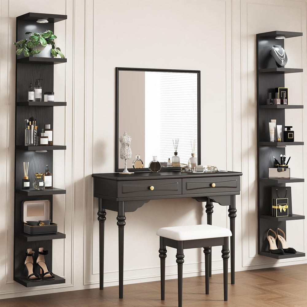 Fixwal 7 Tier Wall Shelf with LED Lights Lack Shelf for Room Decor Black
