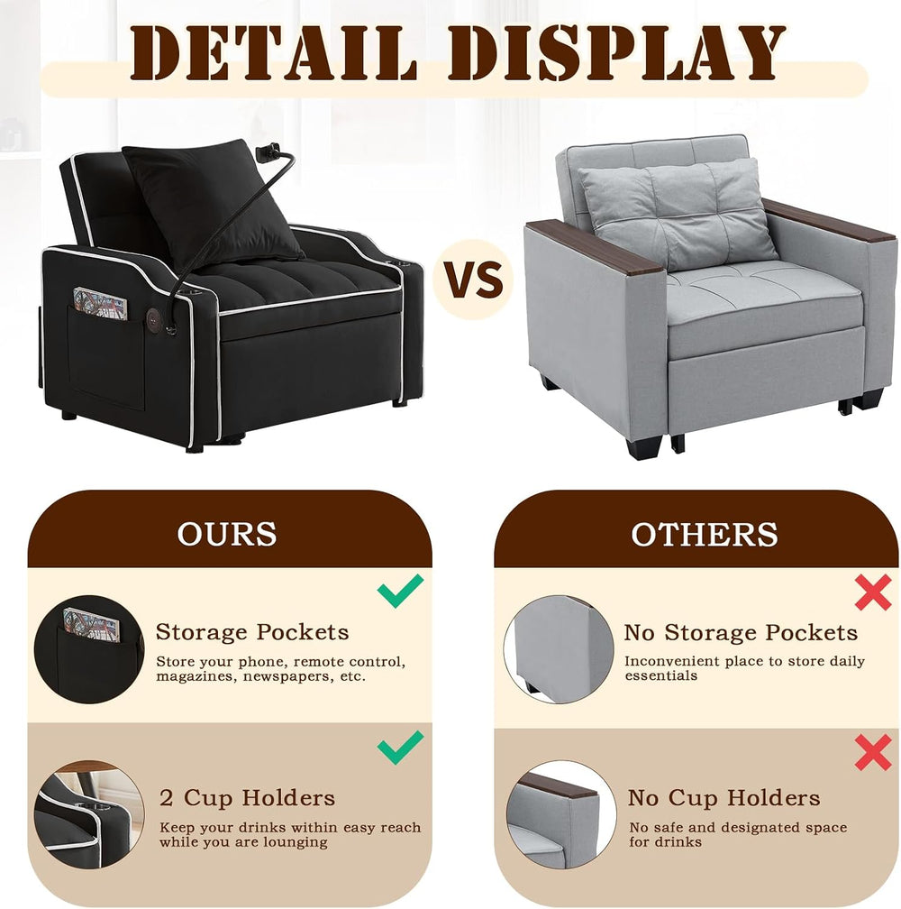 Sleeper Sofa Chair Bed, Convertible 3-in-1 Sofa Armchair, Adjustable Sleeper ...