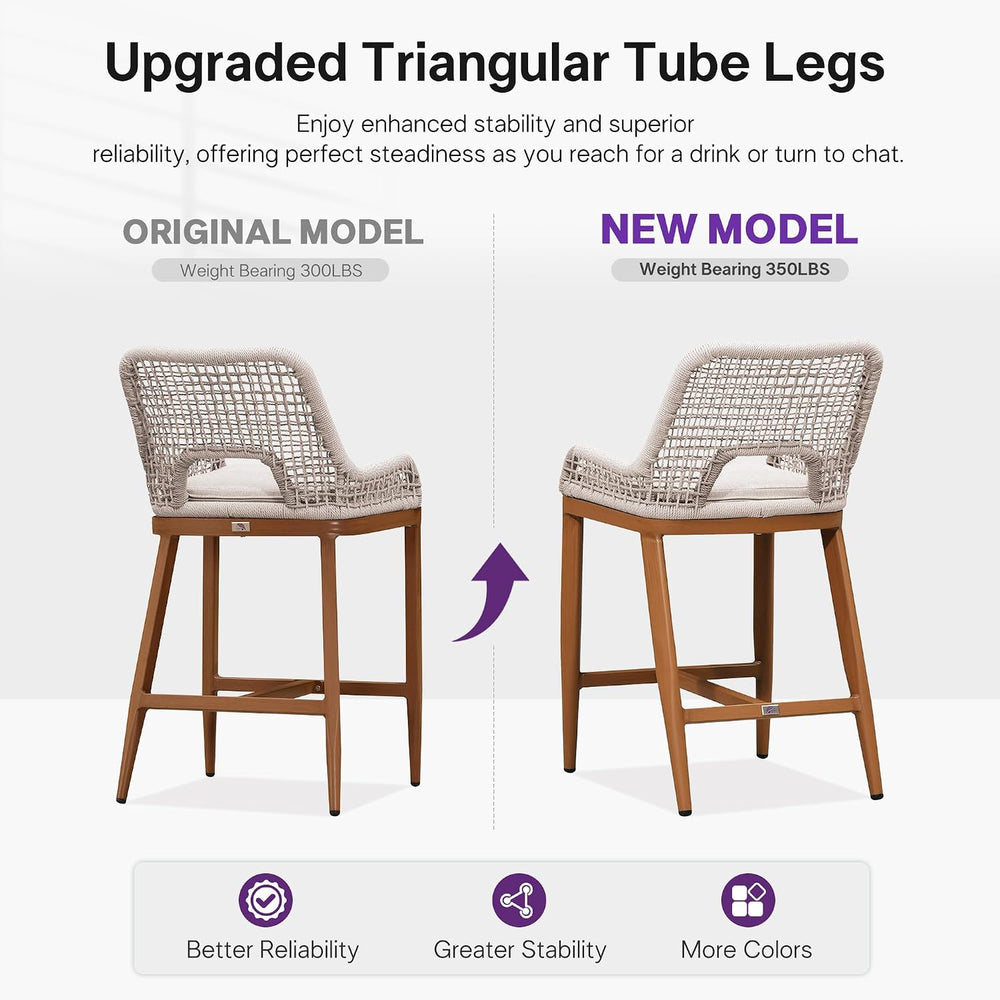 PURPLE LEAF Counter Bar Stools Set of 4, Hand-Woven Wicker, Deep Teak